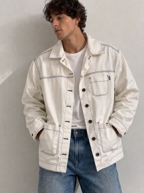 HUGO BOSS White Chore Jacket Cotton Workwear Shirt Jacket Utility Overshirt